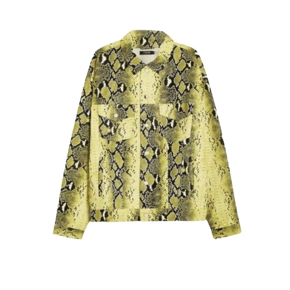 Jaded London Mens Yellow Snakeskin Faux Leather Trucker Jacket Size L Large